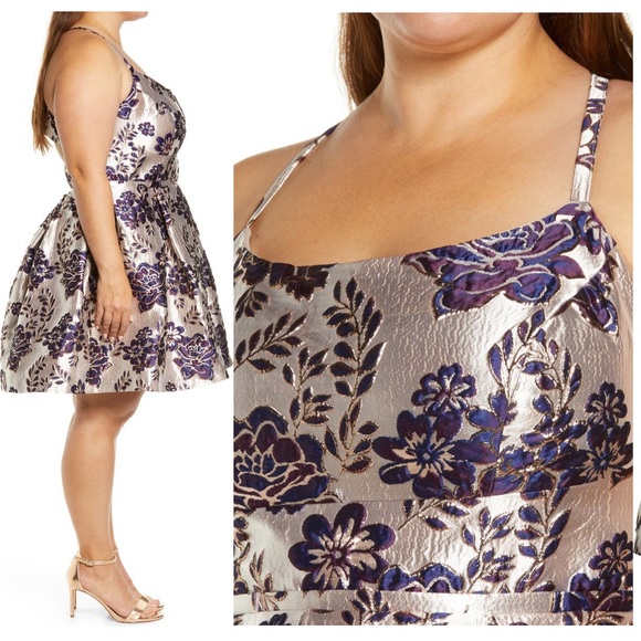 Brocade Fit & Flare Party Dress - Picture 2 of 4